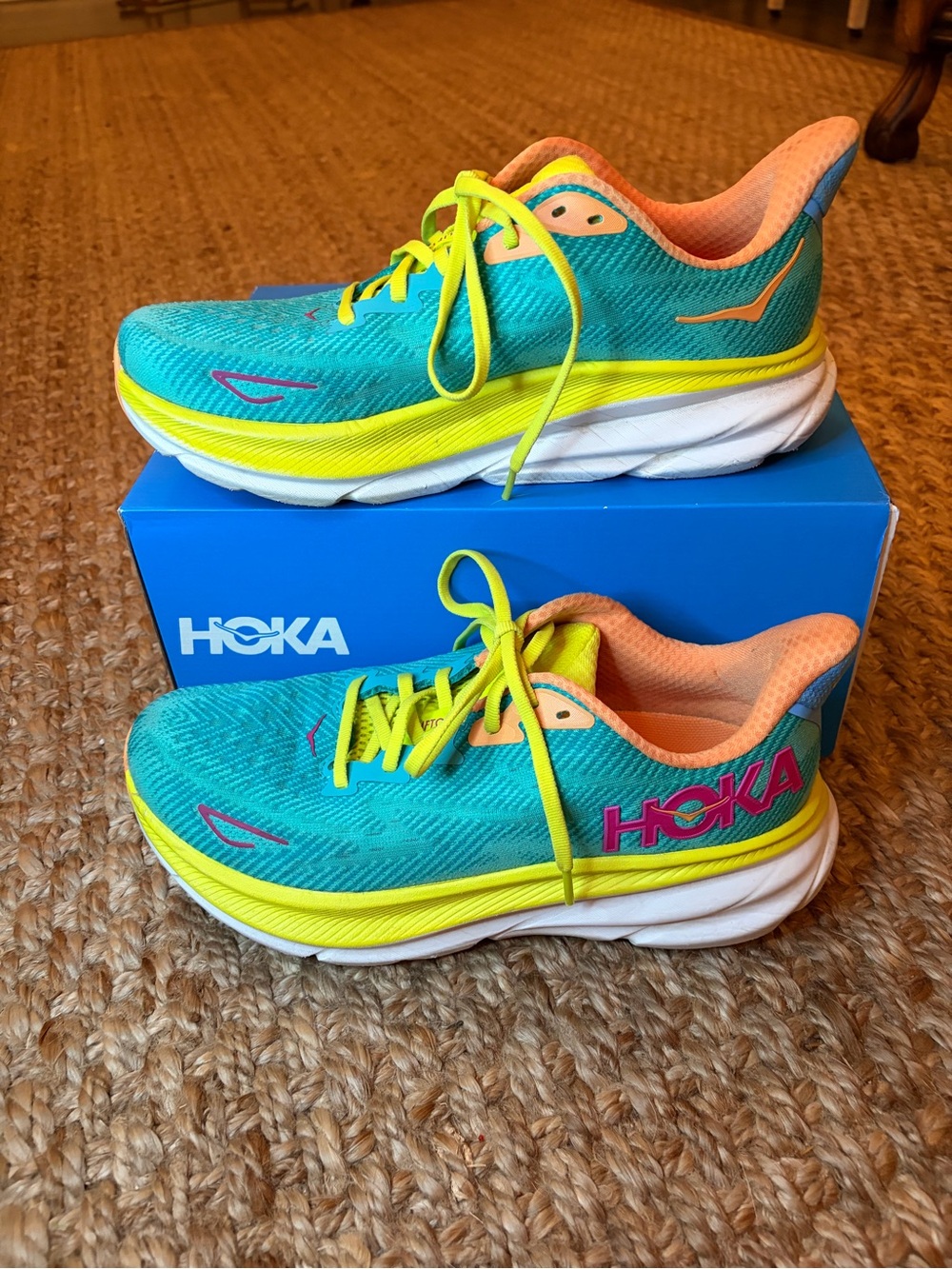 Hoka Teal & Neon Yellow Women’s Running Shoes